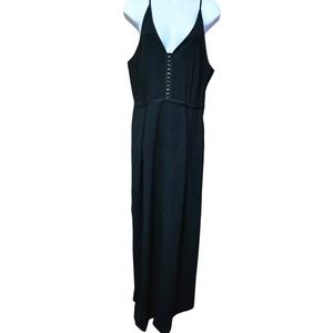H&M Black V Neck Sleeveless Jumpsuit With Hook Detail  Wide Leg Size 10
